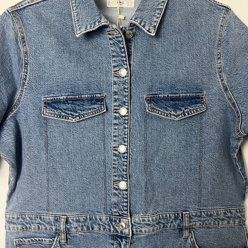 NEW MNG Mango Short Sleeve Cotton 5-Pocket Collared Mini Denim Shirt Dress Sz 18 - Picture 7 of 14
